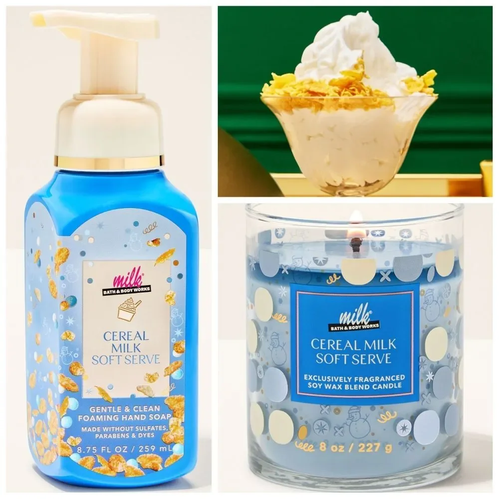 Bath Body Works Milk Bar Cereal Milk Soft Serve Hand Soap and Candle Set NEW